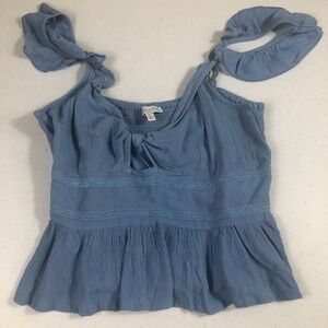 Patrons of Peace‎ Womens Crop Tank Top Medium Blue Ruffle Coastal Cottage Resort